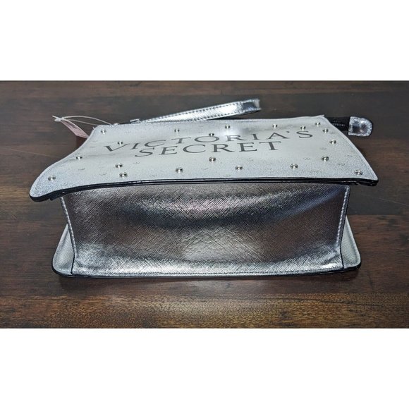 VICTORIA'S SECRET SILVER METALLIC BEAUTY SPARKLY MAKEUP BAG COSMETIC POUCH - Picture 5 of 8